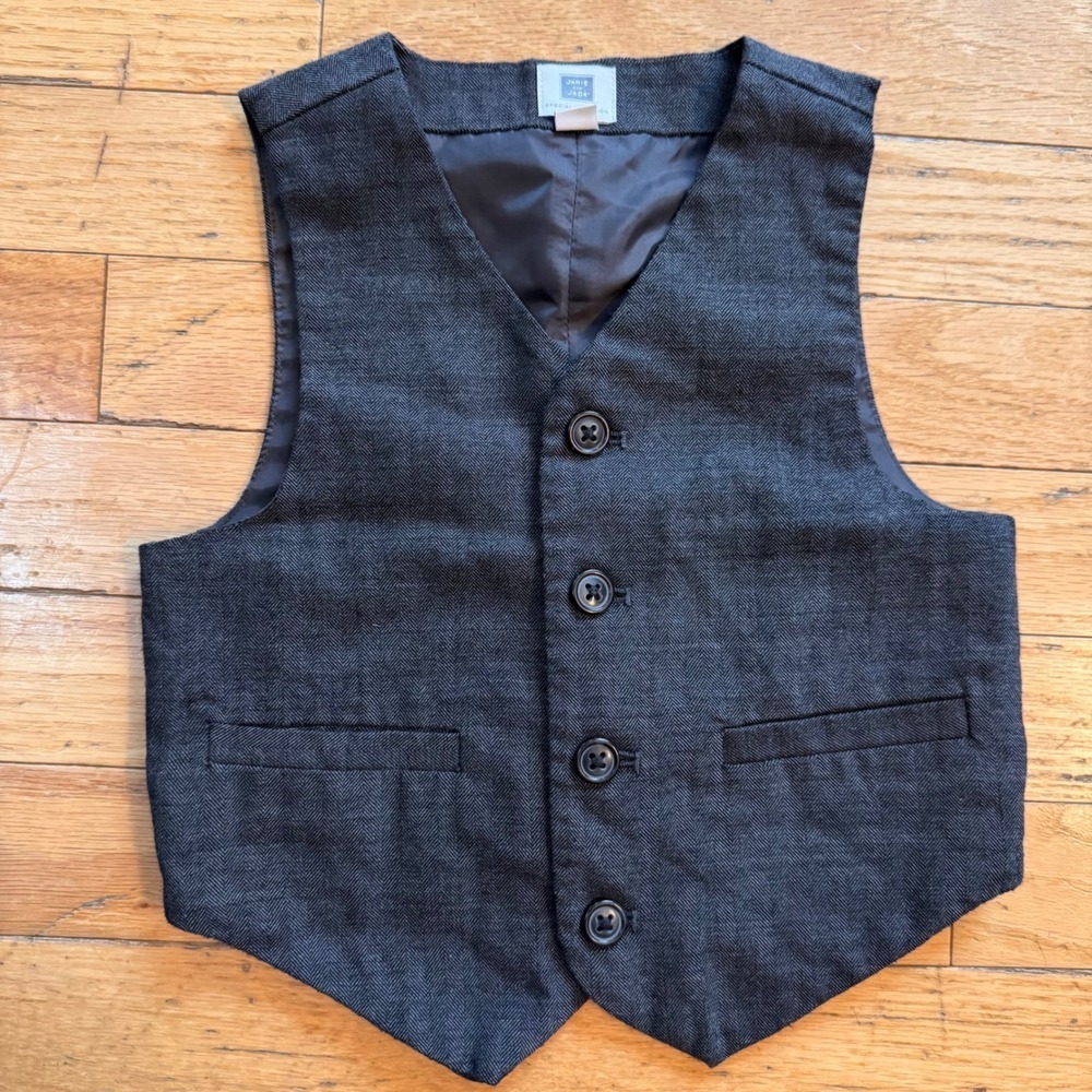 Janie and Jack Boys 2T Charcoal Grey Herringbone 100% Wool Special Occasion Vest